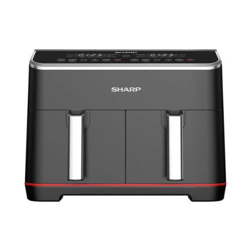 Sharp Air Fryer, Oil-Free, Double Cooking, 1800W, 8L, Electronic Touchscreen, Glass, Stainless Steel, KF-DF80RT-EK2